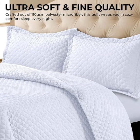 3-Piece Brisbane Oversized Diamond Quilt Set - White - Size: Queen - Picture 2 of 5